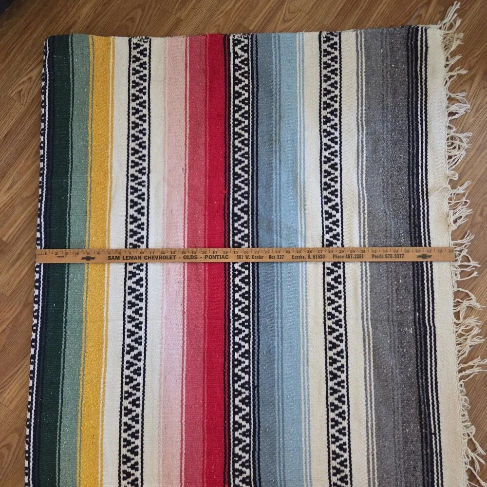 Vintage Mexican Serape Fringe Multicolor Blanket/Throw/Rug 80x57 Vibrant Colors